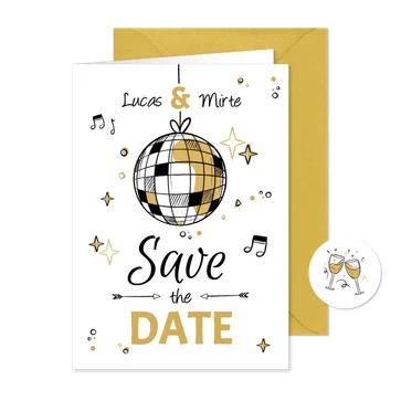Save the Date trouwkaart festival doodle muziek disco